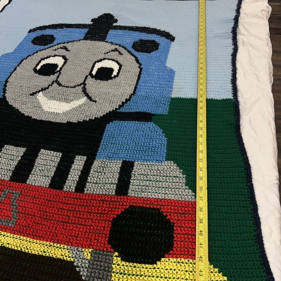 Handmade Thomas The Tank Engine Crochet Blanket Throw Blue Train - Picture 7 of 10